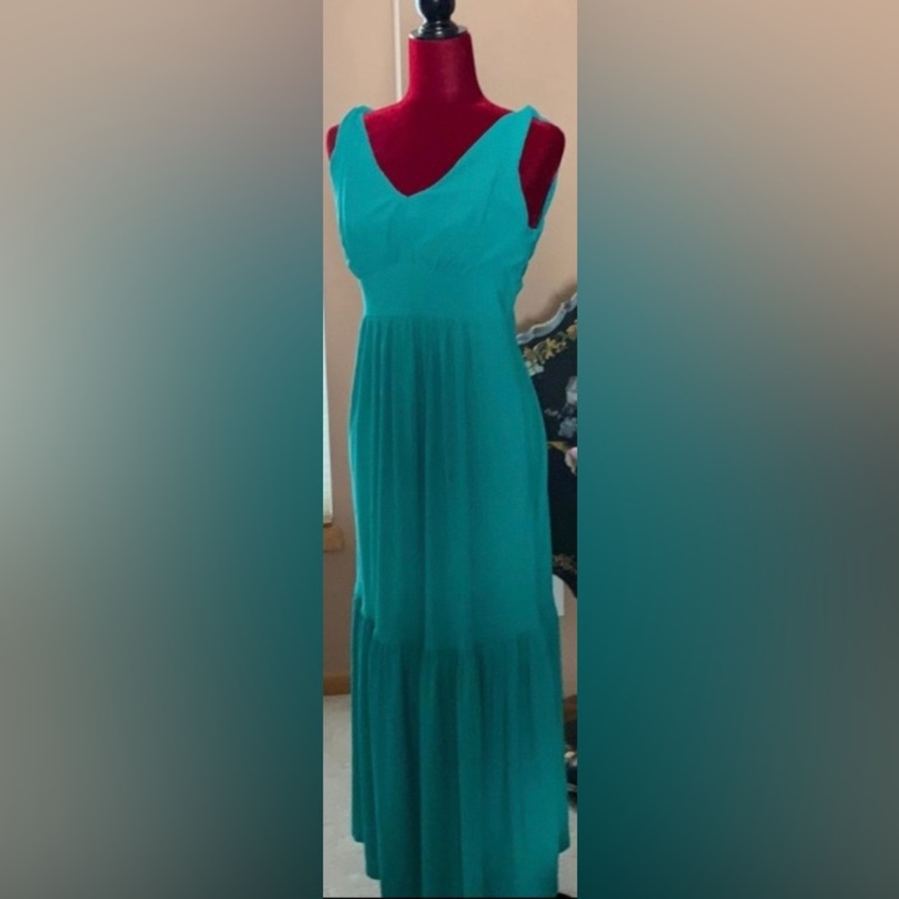 Travelsmith Maxi Dress Green/Blue Size SP Ruffle